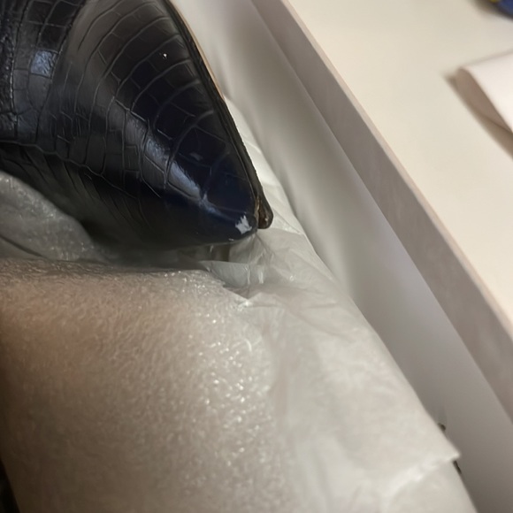 Jimmy Choo Mavis 100 Navy Croc Embossed leather knee high boots - Picture 3 of 7